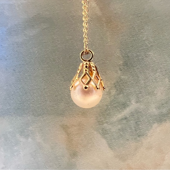 SEA WORLD 70s Pearl Drop & 14k Gold Necklace - Picture 1 of 11